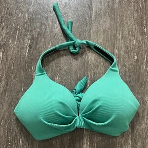 Dip Green‎ Ribbed Halter Bikini Top Tie Knot Swimwear Women's L